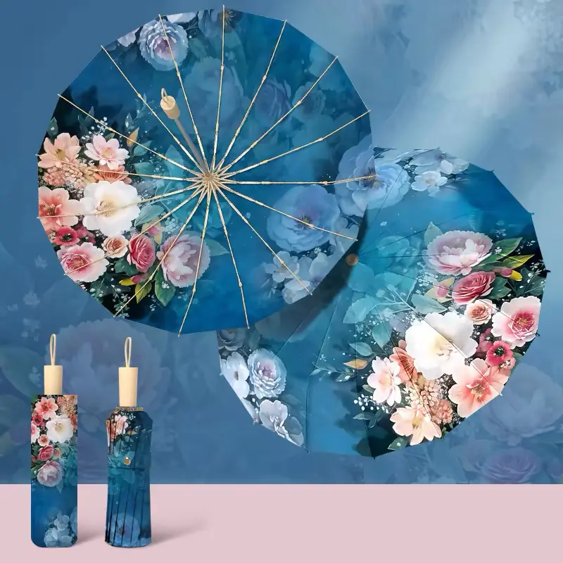 Umbrella Blue Flowers